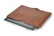stitched brown leather iPad sleeve